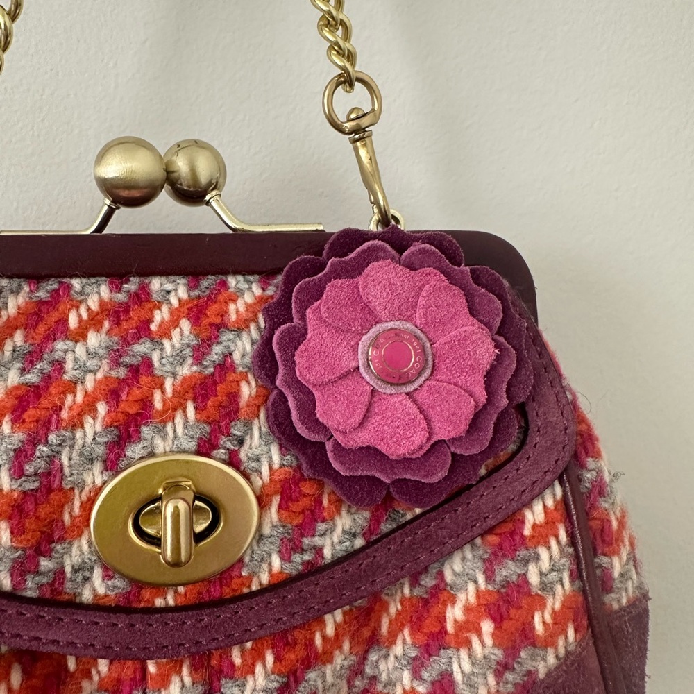 Coach kisslock vintage Houndstooth tweed and suede Frame Satchel in Plum - Picture 2 of 13